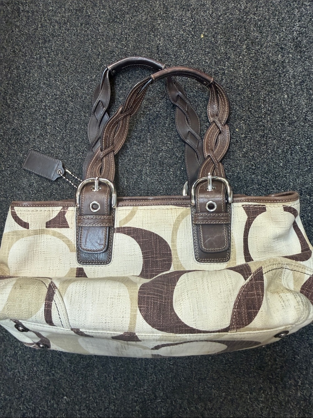 Coach F11662 Carly y2k Signature Tonal Canvas Tote with Braided Leather Handles - Picture 4 of 5
